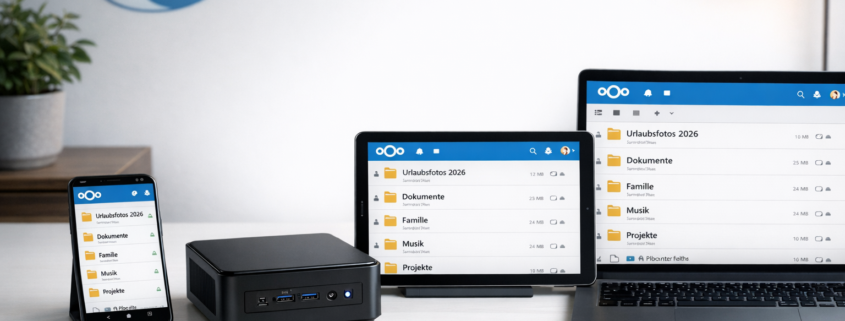 Nextcloud mit Docker Compose auf Home Server installieren – Nextcloud Home Server Setup mit Mini-PC und synchronisierten Geräten für private Cloud-Lösung