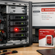 RAID Ausfall beheben: Festplatte tauschen und Rebuild starten – RAID-System mit defekter Festplatte und Ersatz-Hardware für Reparatur