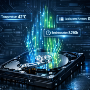 Festplatten Gesundheit überwachen: SMART-Werte richtig lesen – Festplatte mit digitalen SMART-Datenströmen für Gesundheitsüberwachung