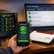 Home Server Sicherheit: VPN, Firewall und Backup richtig – Home Server Sicherheits-Setup mit Router, NAS und VPN-Verbindung für sicheren Fernzugriff