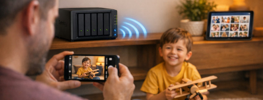 Fotos automatisch vom Handy sichern ohne Google oder iCloud – Familie nutzt automatisches Foto-Backup vom Smartphone auf Synology NAS ohne Cloud-Dienste