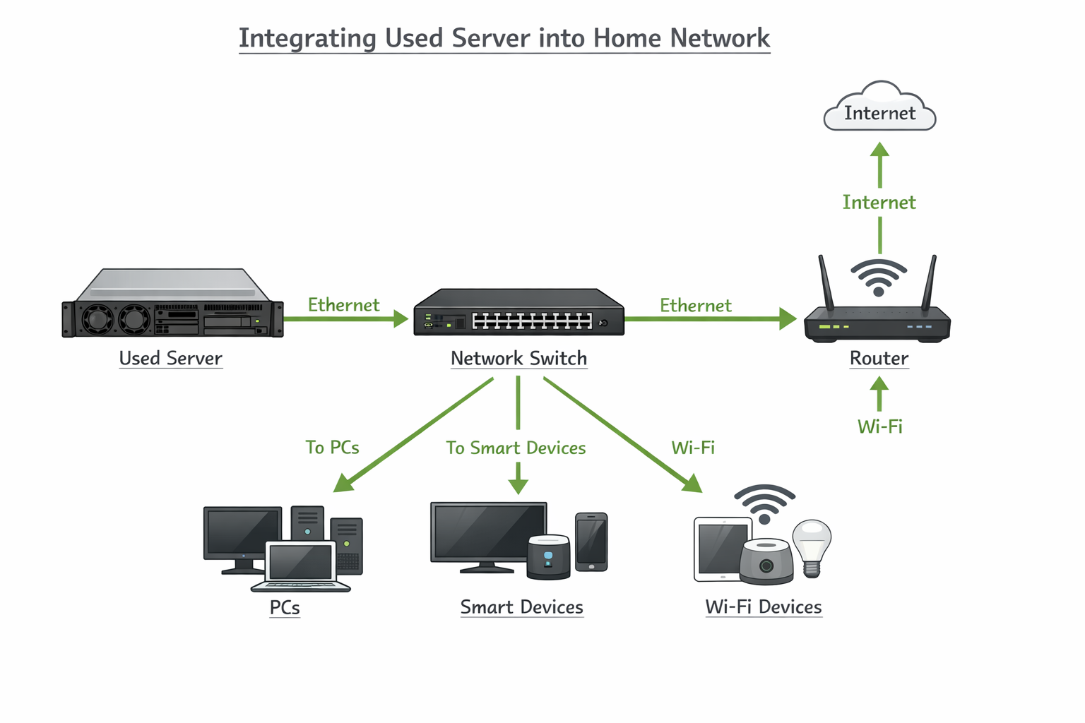 Diagramm zur Integration eines gebrauchten Servers in ein Heimnetzwerk