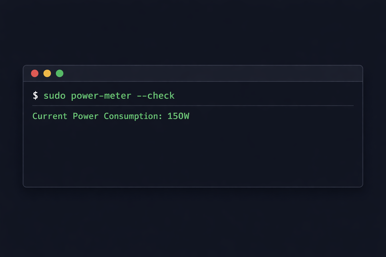 Terminal-Screenshot zur Überprüfung des Energieverbrauchs eines Servers mit einem Strommessgerät