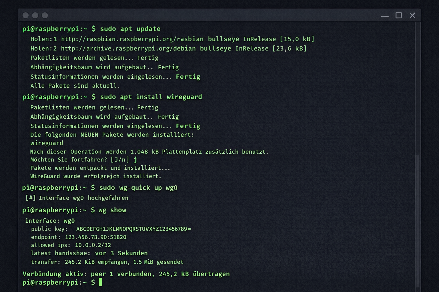 WireGuard Installation über grafische Benutzeroberfläche auf Raspberry Pi mit deutschen Befehlen
