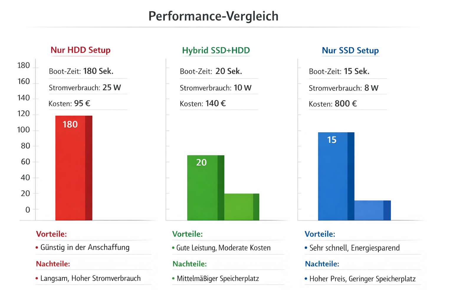 Performance und Kosten Vergleich: HDD vs Hybrid vs SSD Setup für Home Server