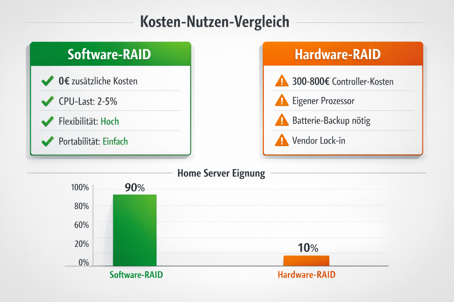 Kosten-Nutzen-Vergleich Software-RAID vs Hardware-RAID mit Eignung für Home Server Anwendungen