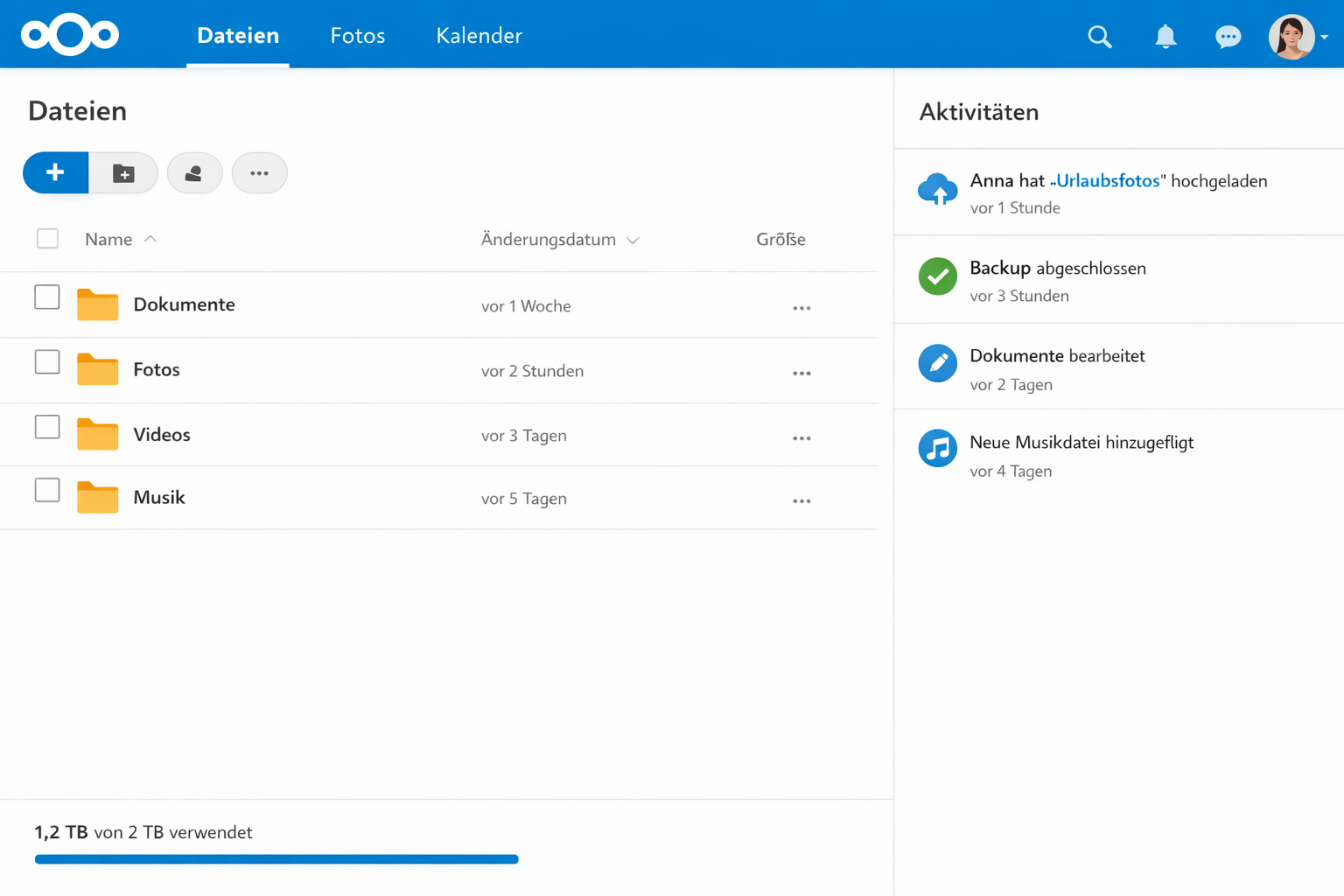 Nextcloud Web-Interface mit deutscher Benutzeroberfläche für Home Server Cloud-Speicher