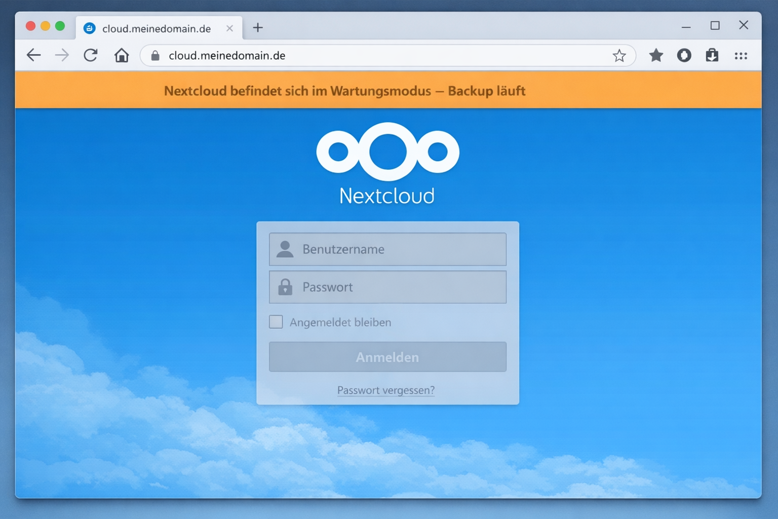 Nextcloud Wartungsmodus-Bildschirm während automatischem Backup-Prozess