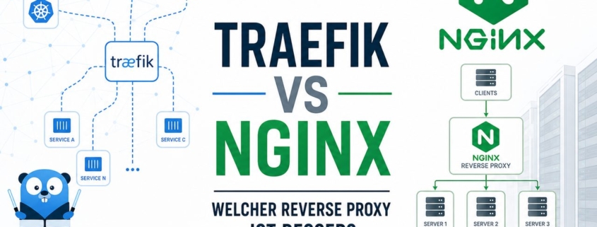 Traefik vs Nginx: Welcher Reverse Proxy ist besser? – Titelbild für Traefik vs Nginx Reverse Proxy Vergleich