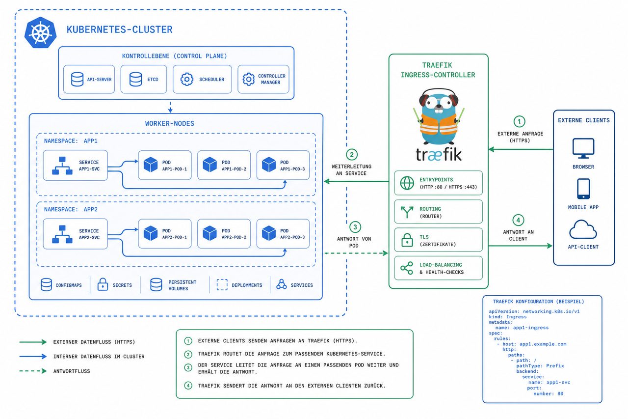Kubernetes-Cluster Architektur mit Traefik als Ingress-Controller