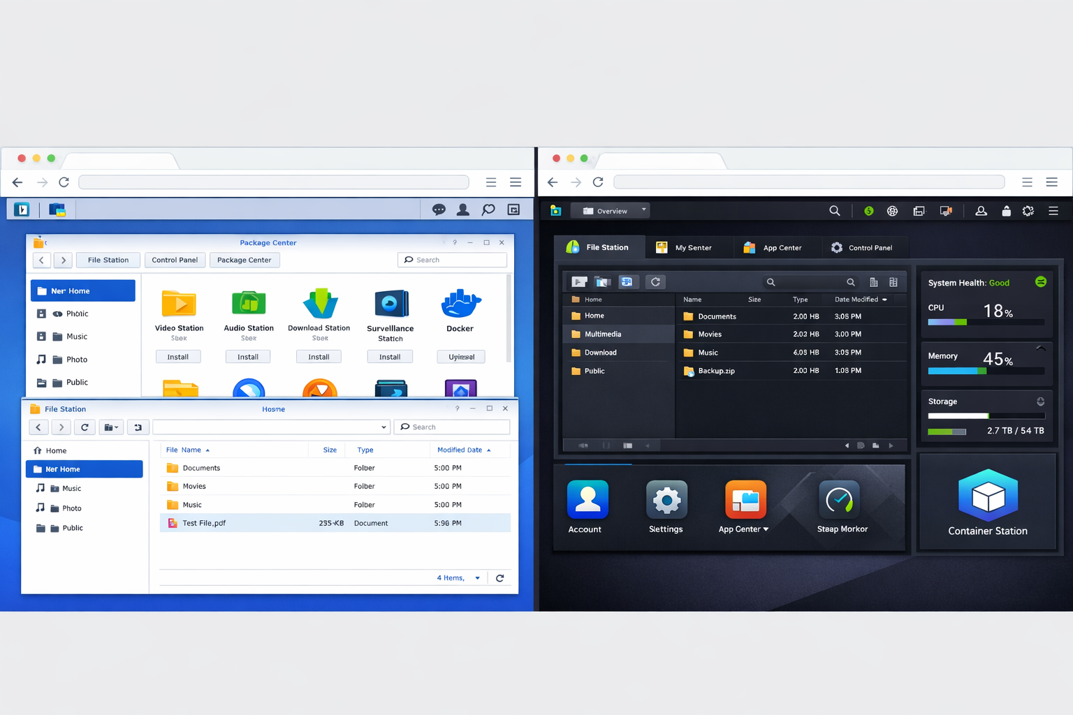 Synology DSM vs QNAP QTS Benutzeroberfläche Vergleich - Screenshot der Web-Interfaces
