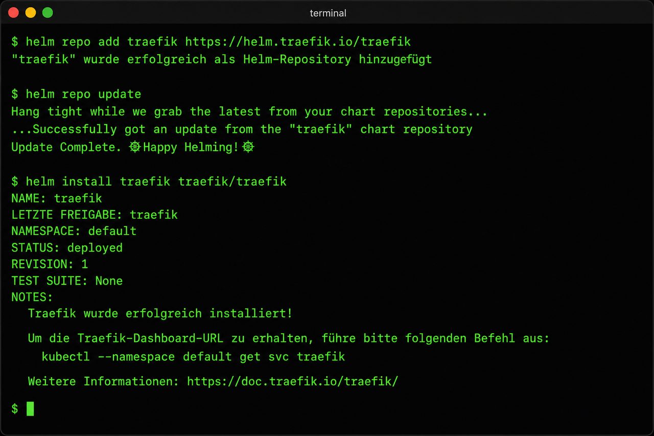 Terminal-Screenshot der Traefik-Installation mit Helm